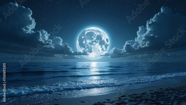 Fototapeta Romantic Moonlit Sea at Night Isolated on Transparent Background for Travel Brochures and Advertising Materials