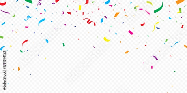 Fototapeta Celebration background template with confetti Colorful ribbons. Colorful confetti and party streamers creating a festive celebration banner, Christmas, New Year, Carnival festivity, Valentine’s Day, 