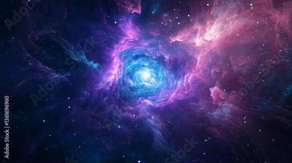 Fototapeta スピリチュアル空間幻想的なパープルとゴールドの宇宙星雲月夜ファンタジー