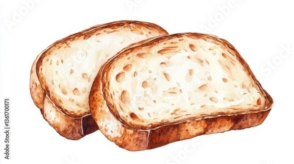 Obraz Watercolor Bread Slices Isolated on White Background