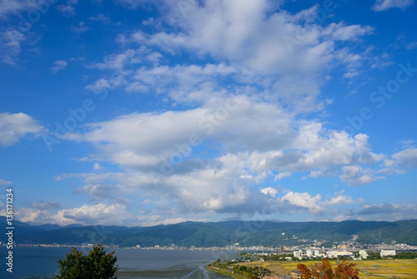 Fototapeta 秋の諏訪湖と町並み