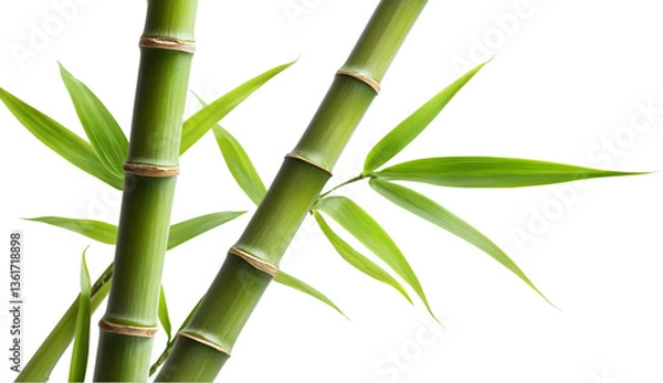 Fototapeta Bamboo stalks with leaves arranged in decorative manner, signifying nature and growth.
