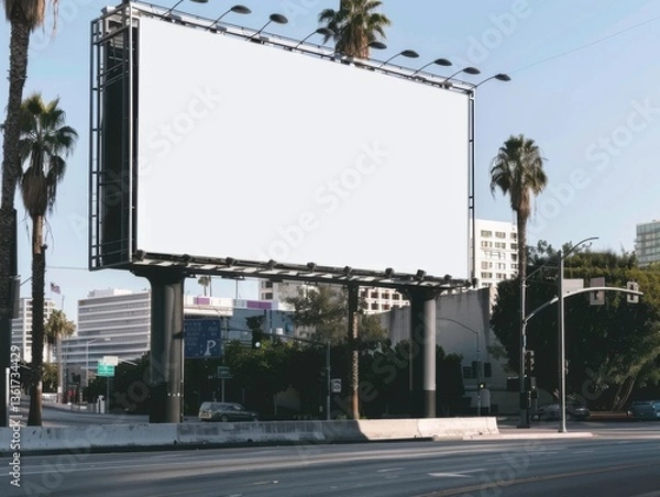 Fototapeta Precise Shot of White Billboard Mockup in Los Angeles with American Urbanism Theme