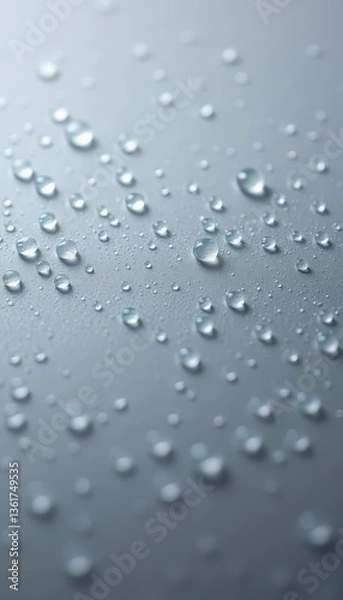 Obraz Close-up of glistening water droplets on a smooth gray surface, fresh, shiny