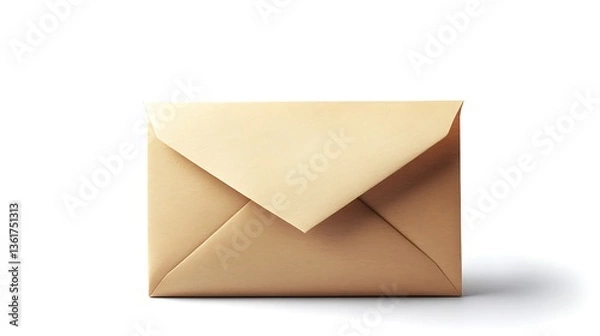 Fototapeta Beige envelope isolated on white background.