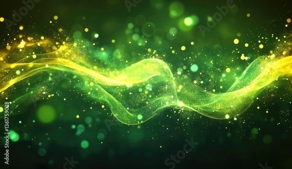 Obraz Abstract glowing green and yellow energy wave design with bokeh
