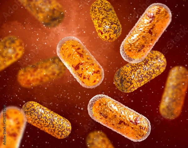 Fototapeta Medical conceptual background, antibiotic resistance when dangerous pathogenic bacteria become resistant to antibiotics and antimicrobial drugs, 3d rendering