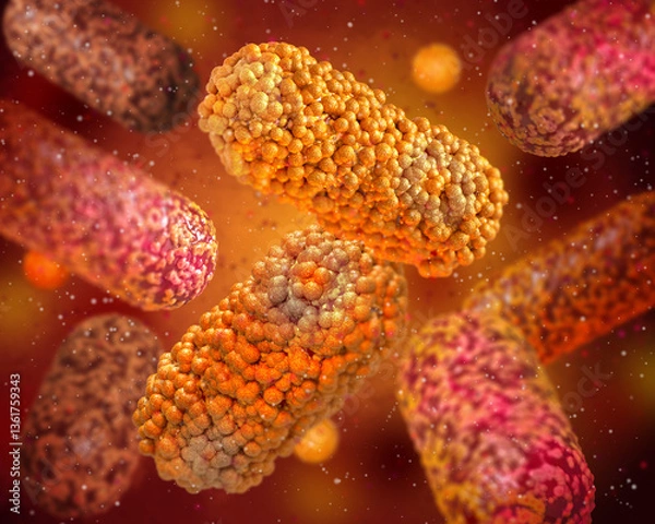 Fototapeta Medical conceptual background, antibiotic resistance when dangerous pathogenic bacteria become resistant to antibiotics and antimicrobial drugs, 3d rendering