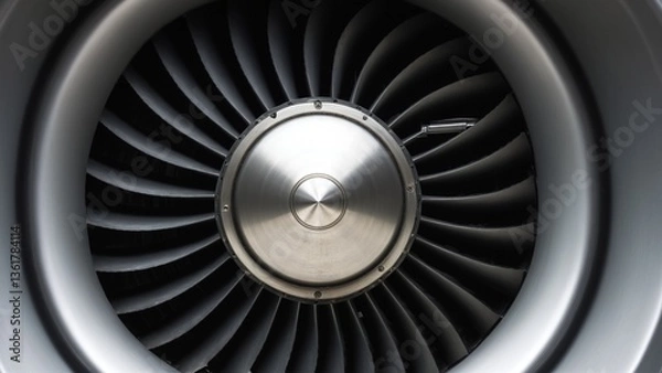 Fototapeta Hypersonic Turbine: A High-Resolution Look at the Intricate Engineering and Silver Gleam of Modern Jet Propulsion Technology.