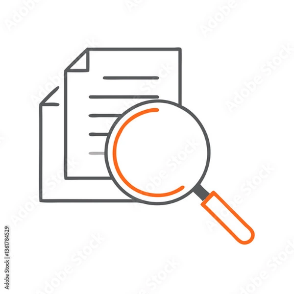 Fototapeta A document under a magnifying glass, symbolizing file review, audit, analysis, or investigation of written reports and contracts.
