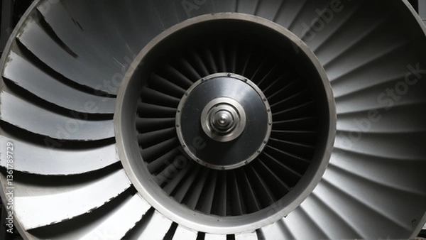 Obraz The Heart of Flight: A Striking Close-Up of a Turbine Engine, Displaying Precision Engineering and Powerful Aerodynamic Design.