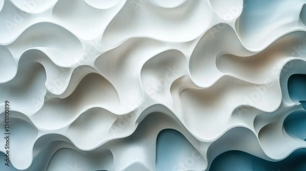 Fototapeta Abstract, textured, white, flowing forms.  Soft, sculpted, 3D waves.  Modern, minimalist design