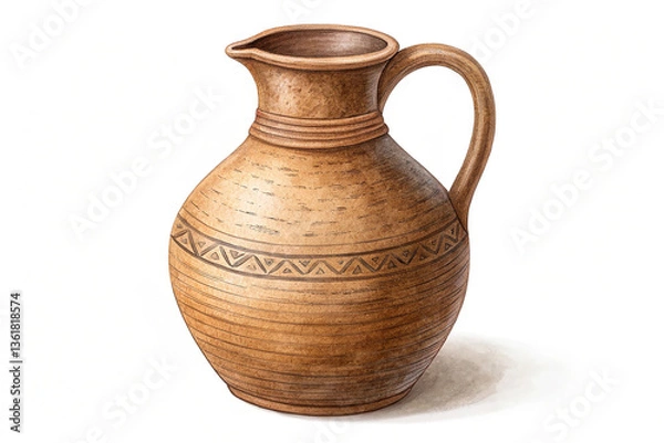 Fototapeta Clay brown jug isolated on transparent background