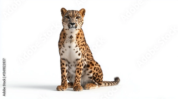 Fototapeta Snow leopard sitting like a king, royal leopard on the snowy peak, snow leopard's silence in a royal pose, snow leopard's regal presence