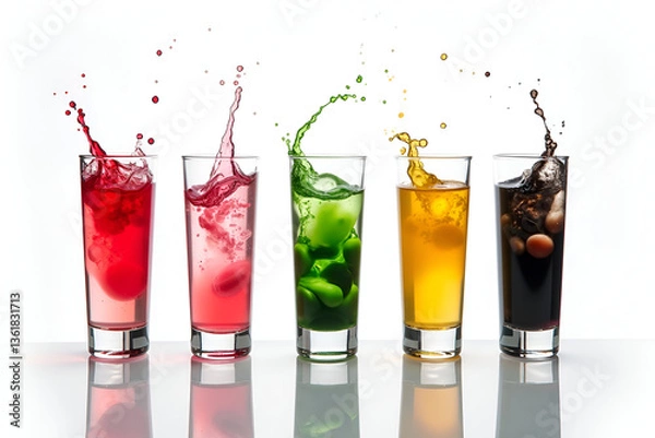Fototapeta Colorful Refreshing Drinks Splashing in Glasses with White Background fresh juice splash 