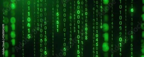 Fototapeta Green matrix background with binary computer code lines creating a digital pattern, ideal for hacker concept designs,  cyber,  technology