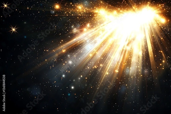 Fototapeta Golden Light Rays with Starry Night.