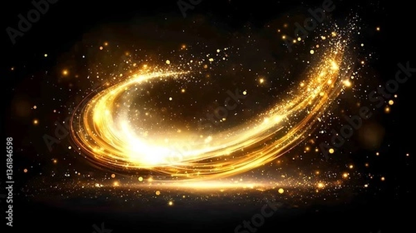 Fototapeta Golden Light Trails with Abstract Sparkle.
