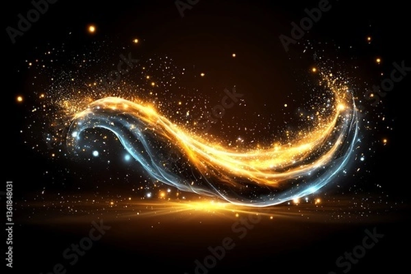 Fototapeta Golden Light Wave Abstract Background.