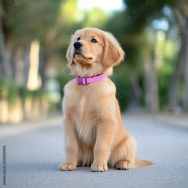 Fototapeta Golden Puppy Park Pathway