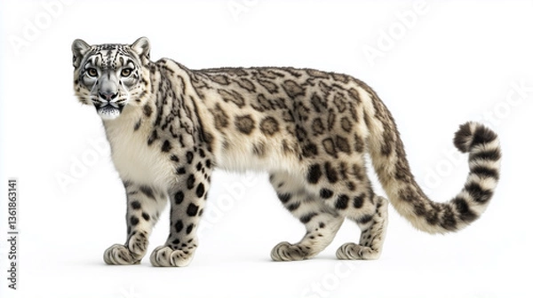 Fototapeta The snow leopard stands in royal dignity, the royal seat of the snow leopard, the king snow leopard on the white peak, the royal snow leopard is resting, the snow king in a royal pose