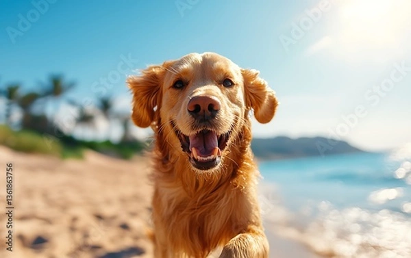 Fototapeta Golden Retriever Beach Play
