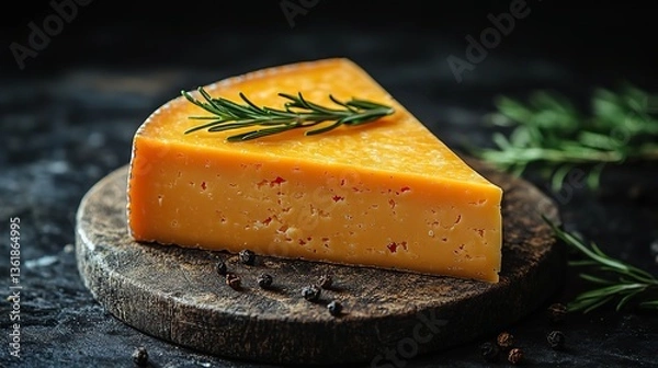 Fototapeta a wedge of mimolette cheese showcasing its vibrant orange color,firm texture this french cheese is known for its nutty slightly sweet flavor perfect for gourmet platters,dishes