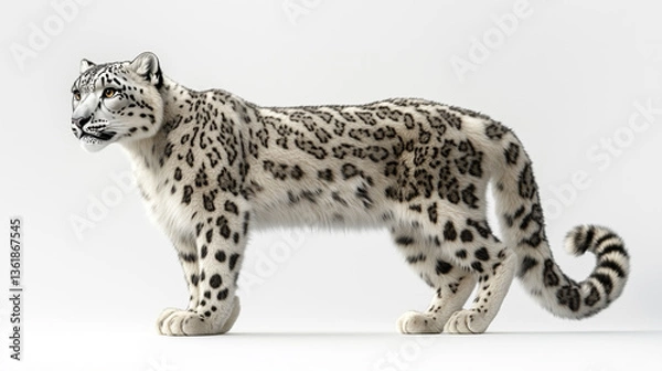 Fototapeta The snow leopard stands in royal dignity, the royal seat of the snow leopard, the king snow leopard on the white peak, the royal snow leopard is resting, the snow king in a royal pose