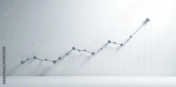 Fototapeta Gray background with stock market chart, line graph, connecting dots in gray on white backdrop,  chart,  investment