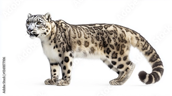 Fototapeta The snow leopard stands in royal dignity, the royal seat of the snow leopard, the king snow leopard on the white peak, the royal snow leopard is resting, the snow king in a royal pose