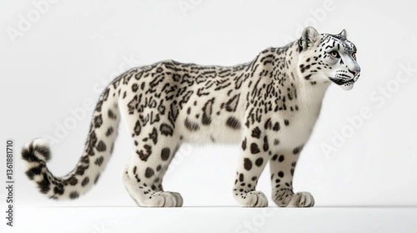 Fototapeta The snow leopard stands in royal dignity, the royal seat of the snow leopard, the king snow leopard on the white peak, the royal snow leopard is resting, the snow king in a royal pose