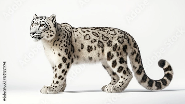 Fototapeta The snow leopard stands in royal dignity, the royal seat of the snow leopard, the king snow leopard on the white peak, the royal snow leopard is resting, the snow king in a royal pose