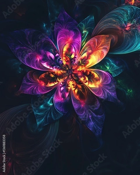 Fototapeta fractal inspired vibrant color art Vibrant abstract flower in stunning colors.