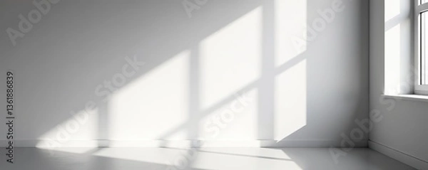 Fototapeta Gray shadow and light blur abstract background on white wall from window, dark grey shadows indoor room, monochrome, shadow overlay effect, backdrop, mockup design,  white wall,  mockup design