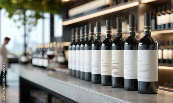 Fototapeta A modern wine bar with bottles lined up.