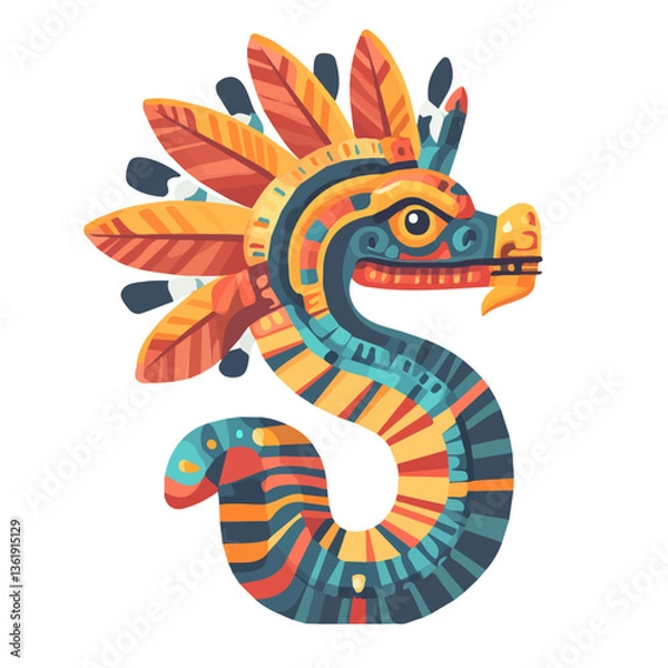 Fototapeta 2D flat vector illustration Aztec Quetzalcoatl Feathered Serpent icon isolated on a white background.

