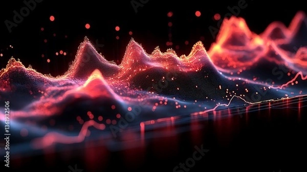 Obraz A digital visual of bright data analysis represented abstractly in red