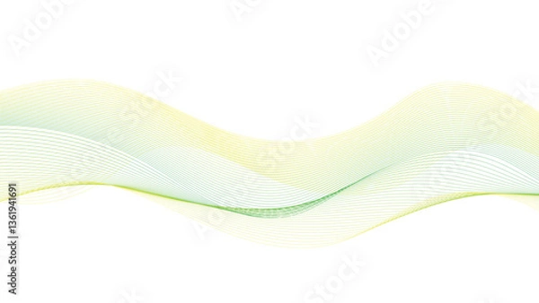Fototapeta Abstract Green and Yellow Wavy Lines on White Background