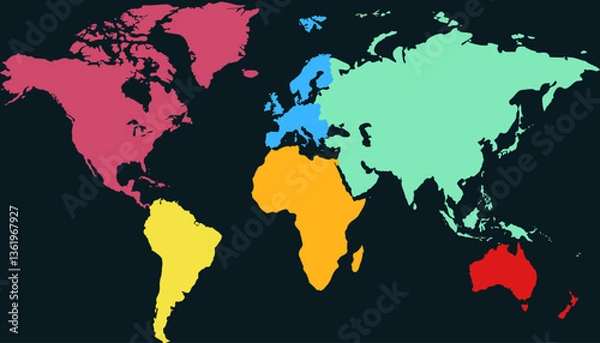 Fototapeta World map. Color modern vector map. Silhouette map