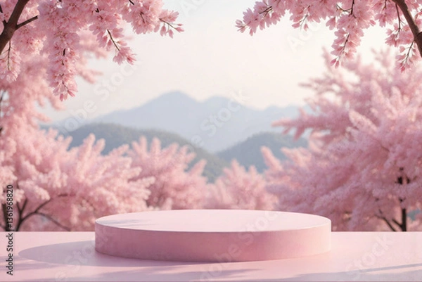 Obraz Pink Podium in Sakura Blossom Garden
