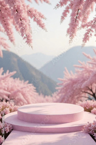 Obraz Pink Podium in Sakura Blossom Garden
