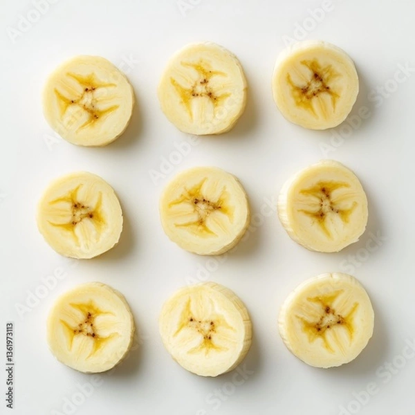 Fototapeta Collection of banana slices, isolated on white background