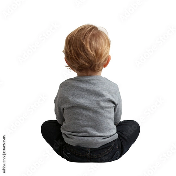 Fototapeta Back view of toddler sitting on floor isolated on transparent background