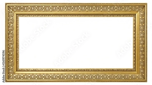Fototapeta Rectangle vintage gold frame for web presentation, horizontal border in oriental style, png with transparent background