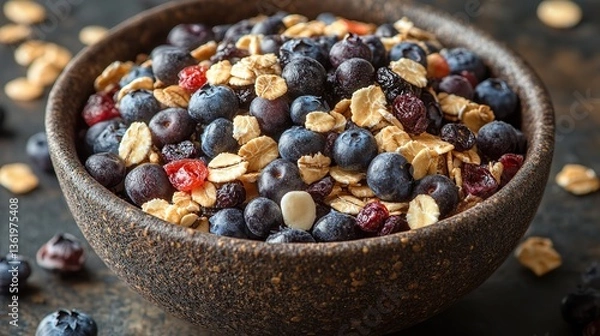 Fototapeta muesli with blueberries