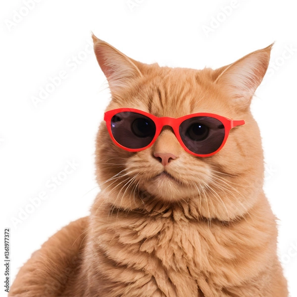 Fototapeta Cool cat with stylish sunglasses isolated on a transparent background.


