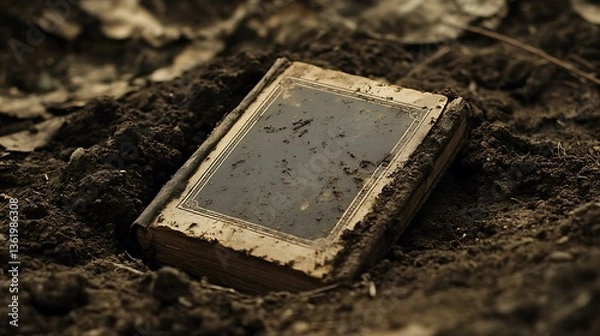 Fototapeta A Worn Diary Lying Submerged Deep Within Muddy Ground, Hinting at Forgotten Secrets and
