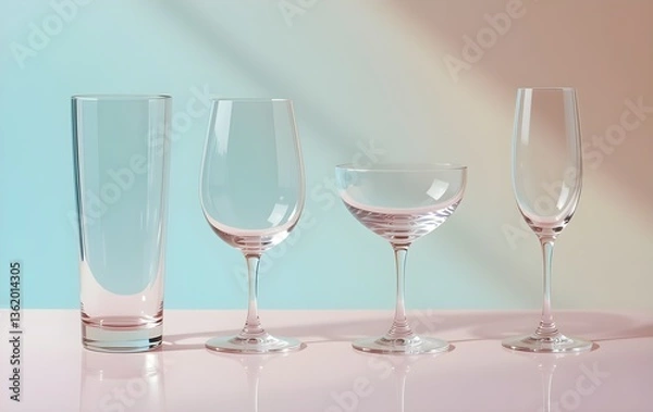 Fototapeta Set of Empty Glassware for Different Drinks