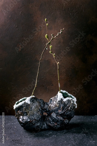 Obraz Willow Branches in Stone Vase