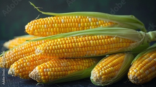 Obraz A pile of vibrant yellow corn cobs isolated 